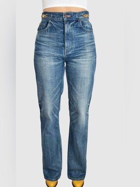 Celine Blue Straight-Leg Women's Jeans with Gold-Tone Hardware